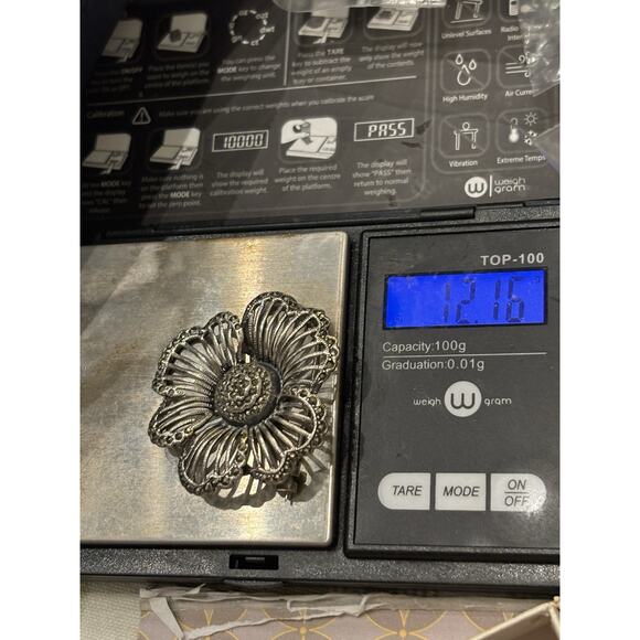 Sterling Silver DBJ Dee Berkeley 1.5” Flower Pendant Brooch Sparkle 925 12.16g - Picture 6 of 6